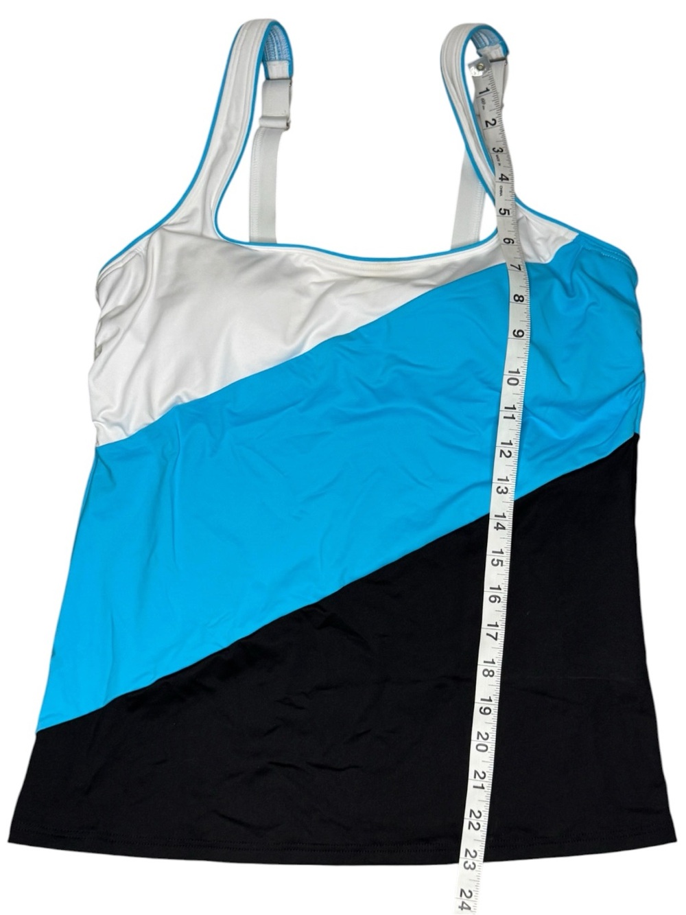 Lands End Square Neck Underwire Tankini Blue Black White Adjustable Straps Sz 10 - Picture 11 of 11